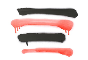 Red and black spray stain paint frame lines isolated on white background and texture