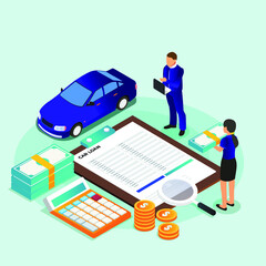 Car loan calculator isometric 3d vector concept for banner, website, illustration, landing page, flyer, etc.