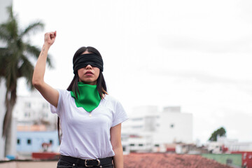 blindfolded girl at demonstration for legal abortion - obrazy, fototapety, plakaty