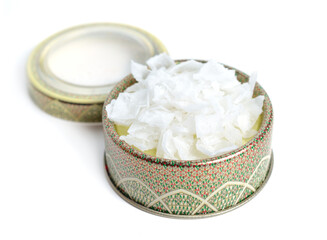 Pyramidal salt crystals. Cyprus salt. Isolated on white background