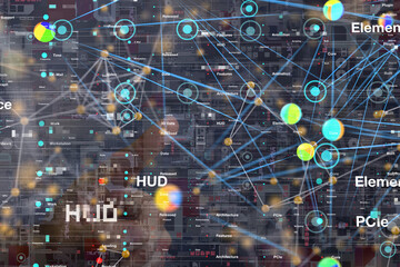 Neural network 3D illustration. Big data and cybersecurity