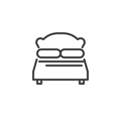 Bed with pillows line icon