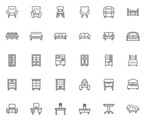 Household furniture line icons set