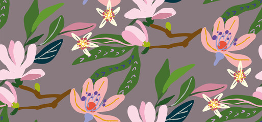 Seamless vector pattern with flowers and greens. Situable for covers, gift wrap and wallpaper