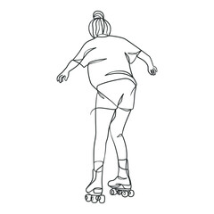 Continuous line drawing of girl on rollers