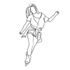 Continuous line drawing of girl on rollers