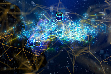 Neural network 3D illustration. Big data and cybersecurity