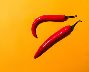 Red chili pepper on a yellow background