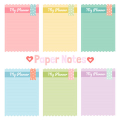 Cute paper notes. Stationary set. Scrapbook notes and cards.Printable planner stickers. To Do List note. Template for your message. Decorative planning element. Vector illustration.