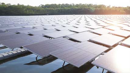 floating solar power station renewable energy concept.