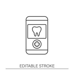 Smartphone application line icon. Telemedicine, health care. Virtual dentist consultation. Dental clinic. Online medical examinations.Telehealth concept. Isolated vector illustration. Editable stroke