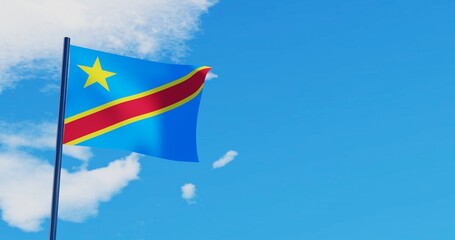 3D illustration of DR Congo Flag are waving in the sky
