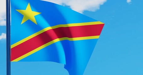 3D illustration of DR Congo Flag are waving in the sky