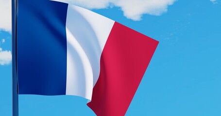 3D illustration of France Flag are waving in the sky