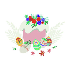 Vector drawing Easter cake with eggs