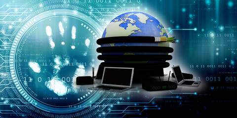 3d rendering Fiber optical cable detail with computer modem network