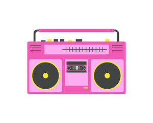 Old fashioned, boombox from 90s, flat vector illustration. - obrazy, fototapety, plakaty