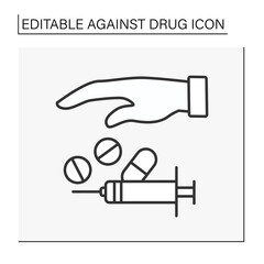  Against drug line icon. Stop narcotic. Get rid of drugs. Unhealthy addiction. Narcotic.Bad habits concept. Isolated vector illustration. Editable stroke