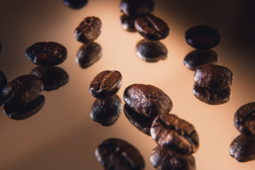 Freshly coffee beans mirror reflection