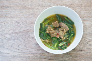 spicy boiled beef with cabbage soup Thai northern style on bowl