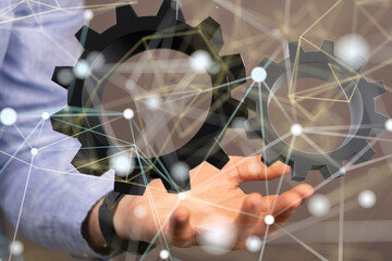 gear system data. Connecting lines and dots.Big data visualization