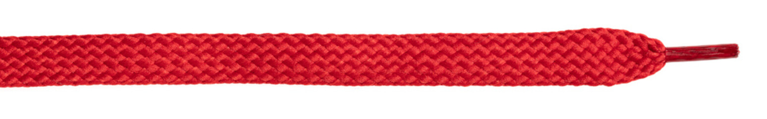 Red fabric shoelaces isolated on white background. close-up