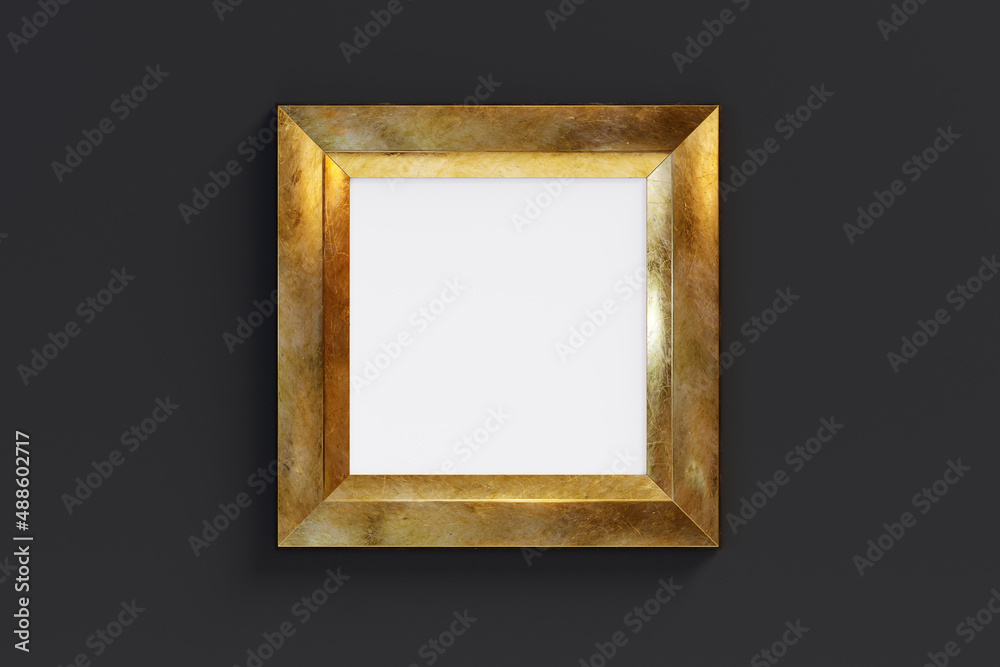 Poster golden rectangle frame isolated on black background. 3d render. 3d illustration.