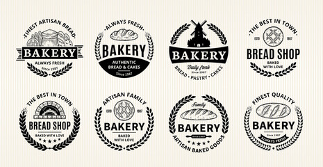 Vector bakery and bread labels, icons and design elements