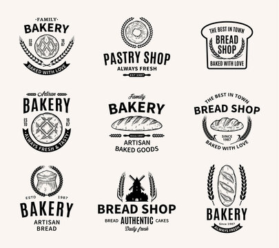 Vector bakery and bread logo, icons and design elements