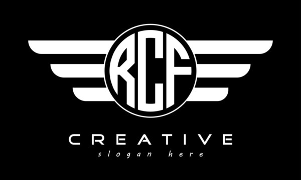RCF three letter monogram type circle letter logo with wings vector template.