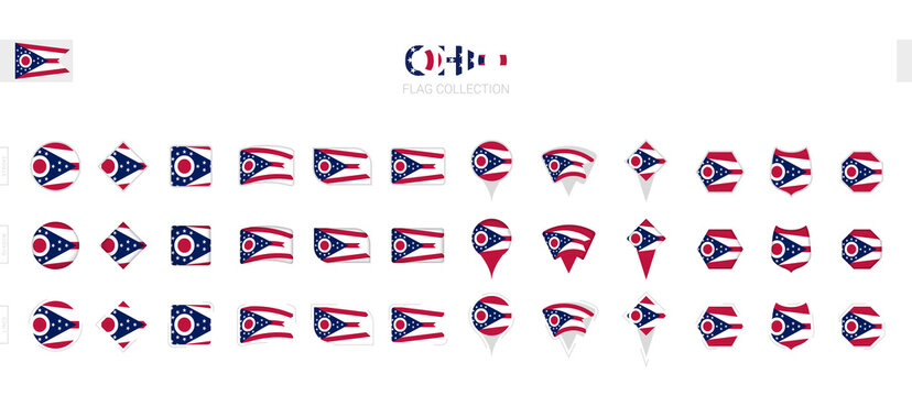 Large collection of Ohio flags of various shapes and effects.