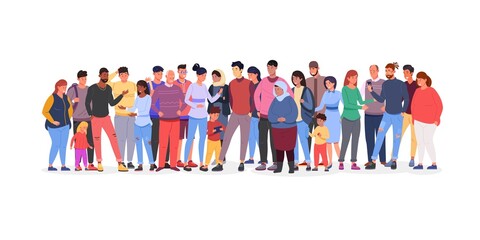 Diversity population. Multiethnic teens diverse people group, public society arab community crowd adult and teen person multiracial business union, flat vector illustration - Powered by Adobe