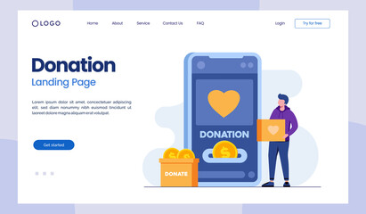 Donation, charity, love, illustration flat vector template landing page