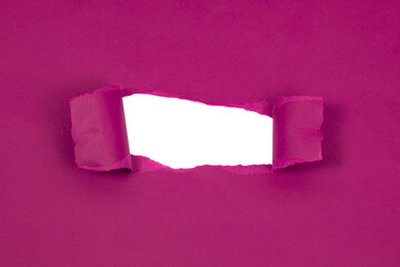 Obraz premium Red marsala paper damaged torn with white hole isolated copyspace for text