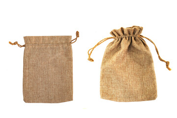 A jute bag full of money isolated on a white background.nature conservation.