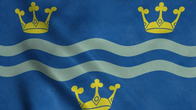 Flag of Cambridgeshire, city of England, waving in wind. Realistic flag background