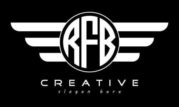 RFB three letter monogram type circle letter logo with wings vector template.