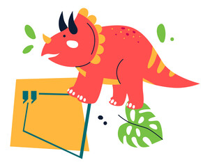 Funny dinosaur - flat design style colored illustration