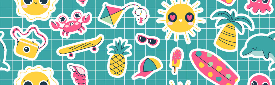 Seamless pattern with summer stickers