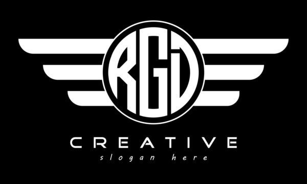 RGD three letter monogram type circle letter logo with wings vector template.