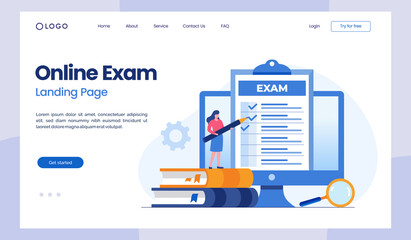 online test and checking answers, examination, test, quiz, flat vector illustration landing page template