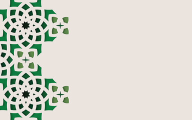 Green ornamental stone relief in arabic architectural style of islamic mosque,greeting card for Ramadan Kareem
