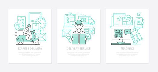 Delivery service - modern line design style banners set