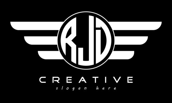 RJD three letter monogram type circle letter logo with wings vector template.