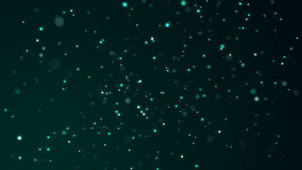 Fototapeta premium Abstract background with falling dust particles. Green holiday bokeh backdrop with explosion effect. 3d rendering.