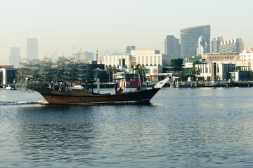 Traditional Arab Style Boats on the Bay Creek, Dubai Deira Old Town. United Arab Emirates. Middle East. 