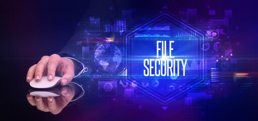 hand holding wireless peripheral, cyber security concept