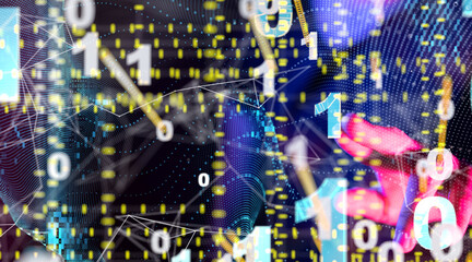 Global network. Blockchain. 3D illustration. Neural networks and artificial intelligence. Abstract