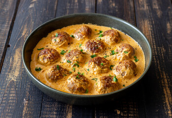 Swedish meatballs in cream sauce. Swedish cuisine. Recipe.