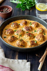 Swedish meatballs in cream sauce. Swedish cuisine. Recipe.